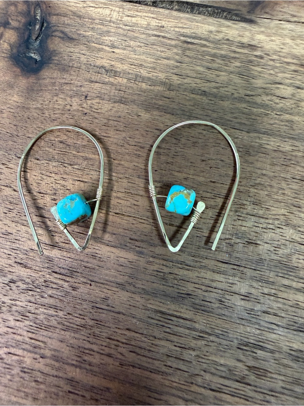 Boutique Faux Turquoise Hammered Teardrop Earrings Western Boho